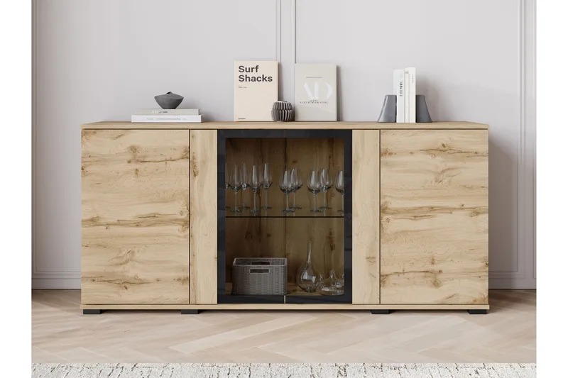 Gamal Skänk 150x40 cm i Glas med Glasdörrar - Vit - Förvaring - Förvaringsmöbler - Sideboard & skänk