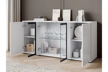 Gamal Skänk 150x40 cm i Glas med Glasdörrar - Vit - Förvaring - Förvaringsmöbler - Sideboard & skänk