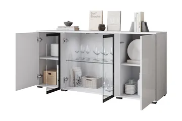Gamal Skänk 150x40 cm i Glas med Glasdörrar - Vit - Förvaring - Förvaringsmöbler - Sideboard & skänk