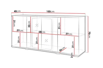 Gamal Skänk 150x40 cm i Glas med Glasdörrar - Vit - Förvaring - Förvaringsmöbler - Sideboard & skänk