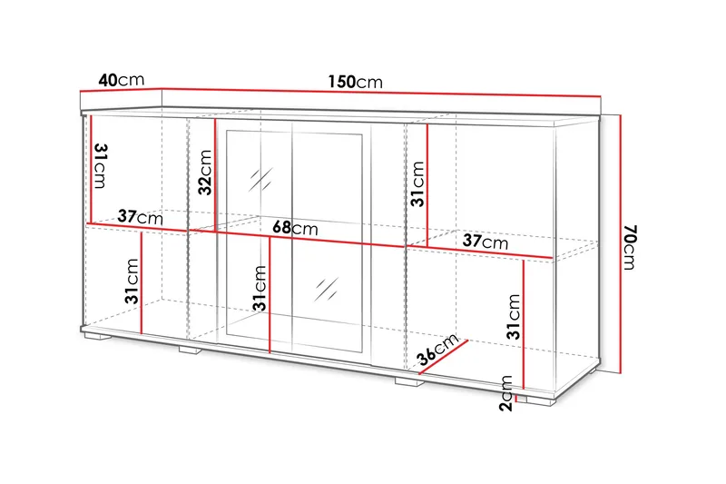 Gamal Skänk 150x40 cm i Glas med Glasdörrar - Vit - Förvaring - Förvaringsmöbler - Sideboard & skänk