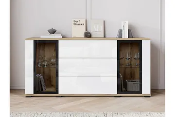 Gamal Skänk 150x40 cm i Mörkt Trä med Glasdörrar - Brun|Vit - Förvaring - Förvaringsmöbler - Sideboard & skänk