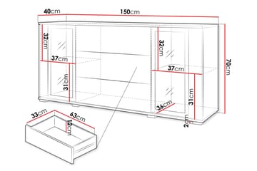 Gamal Skänk 150x40 cm i Trä med Glasdörrar - Brun - Förvaring - Förvaringsmöbler - Sideboard & skänk