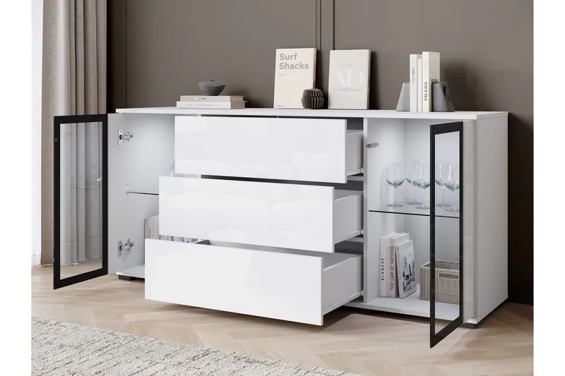 Gamal Skänk 150x40 cm i Trä med Glasdörrar - Brun - Förvaring - Förvaringsmöbler - Sideboard & skänk