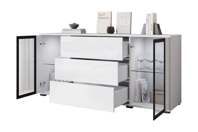 Gamal Skänk 150x40 cm i Trä med Glasdörrar - Vit - Förvaring - Förvaringsmöbler - Sideboard & skänk