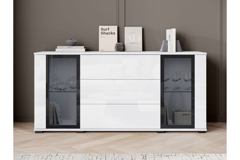 Gamal Skänk 150x40 cm i Trä med Glasdörrar - Vit - Förvaring - Förvaringsmöbler - Sideboard & skänk