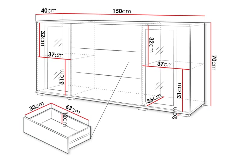 Gamal Skänk 150x40 cm - Vit - Förvaring - Förvaringsmöbler - Sideboard & skänk