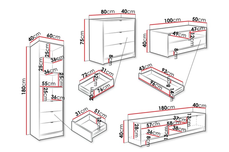 Gudelia Möbelset För Vardagsrum - Vit - Förvaring - Förvaringsmöbler - Möbelset för vardagsrum