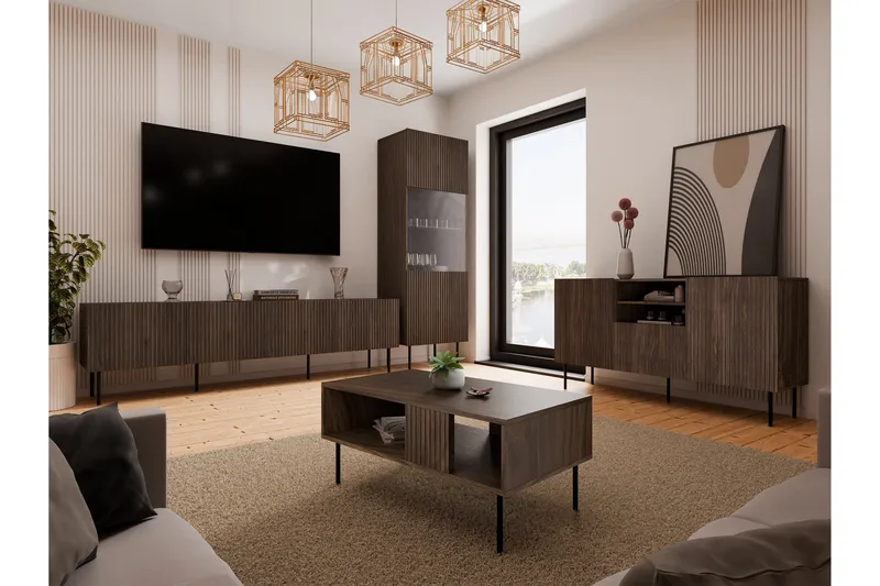 Hammarstrand TV Möbelset Vardagsrum - Valnöt / Svart / Ribbad Trä - Förvaring - Förvaringsmöbler - Möbelset för vardagsrum