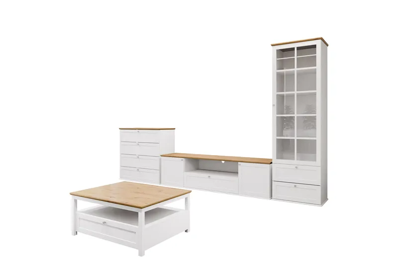 Hammerdal Möbelset För Vardagsrum, Vit/Ek