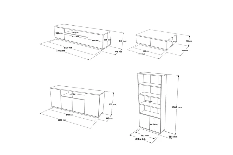 Jaivind Möbelset För Vardagsrum - Brun/Antracit - Förvaring - Förvaringsmöbler - Möbelset för vardagsrum