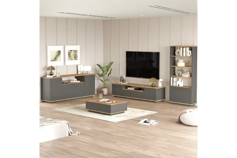 Jaivind Möbelset För Vardagsrum - Brun/Antracit - Förvaring - Förvaringsmöbler - Möbelset för vardagsrum