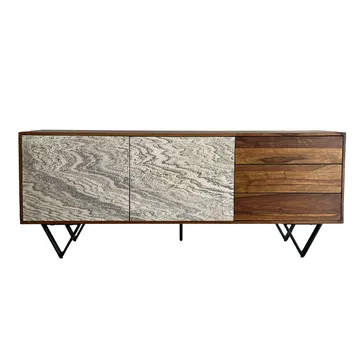 Jesvik Skänk 175x71x40 cm i massivt sheeshamträ med fronter i stenlook - vit och naturligt trä - Förvaring - Förvaringsmöbler - Sideboard & skänk