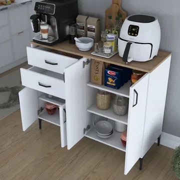 Jornes Multifunktionsskåp 120x98,6x45 cm - Vitt och valnöt - Förvaring - Förvaringsmöbler - Sideboard & skänk