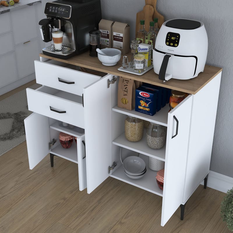 Jornes Multifunktionsskåp 120x98,6x45 cm - Vitt och valnöt - Förvaring - Förvaringsmöbler - Sideboard & skänk