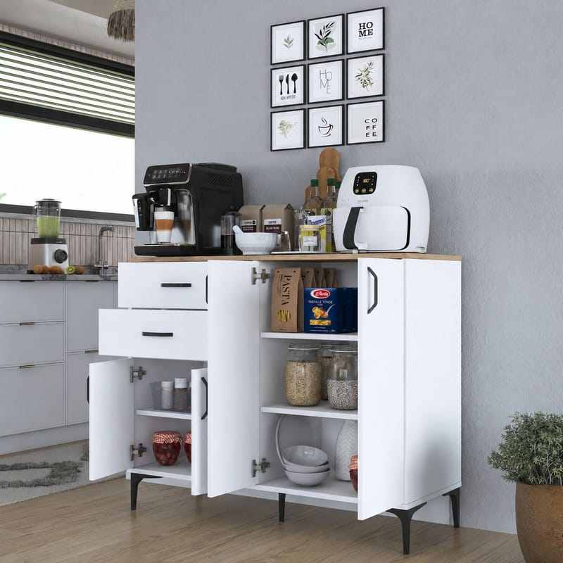 Jornes Multifunktionsskåp 120x98,6x45 cm - Vitt och valnöt - Förvaring - Förvaringsmöbler - Sideboard & skänk