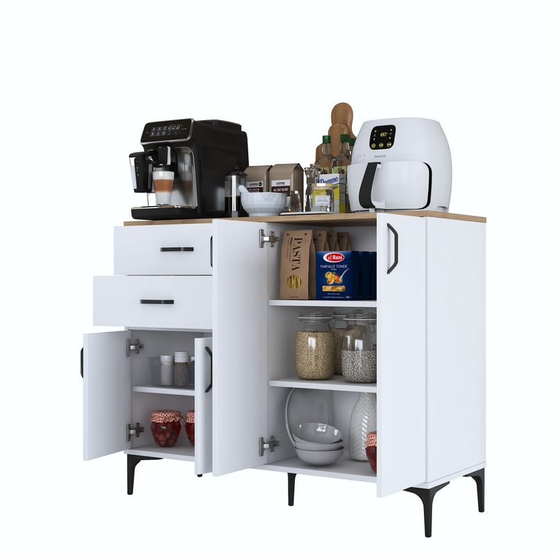 Jornes Multifunktionsskåp 120x98,6x45 cm - Vitt och valnöt - Förvaring - Förvaringsmöbler - Sideboard & skänk