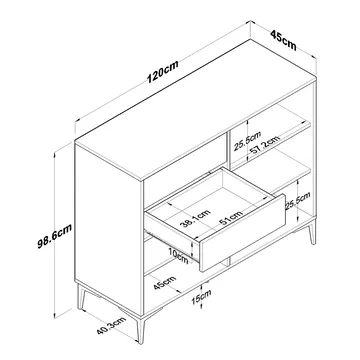 Jornes Multifunktionsskåp 120x98,6x45 cm - Vitt och valnöt - Förvaring - Förvaringsmöbler - Sideboard & skänk