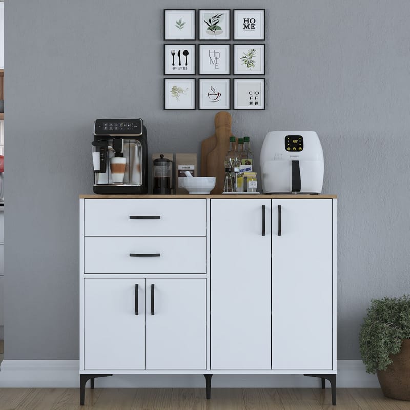 Jornes Multifunktionsskåp 120x98,6x45 cm - Vitt och valnöt - Förvaring - Förvaringsmöbler - Sideboard & skänk