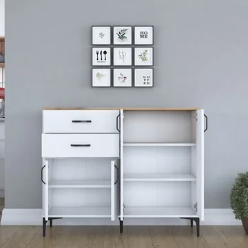 Jornes Multifunktionsskåp 120x98,6x45 cm - Vitt och valnöt - Förvaring - Förvaringsmöbler - Sideboard & skänk