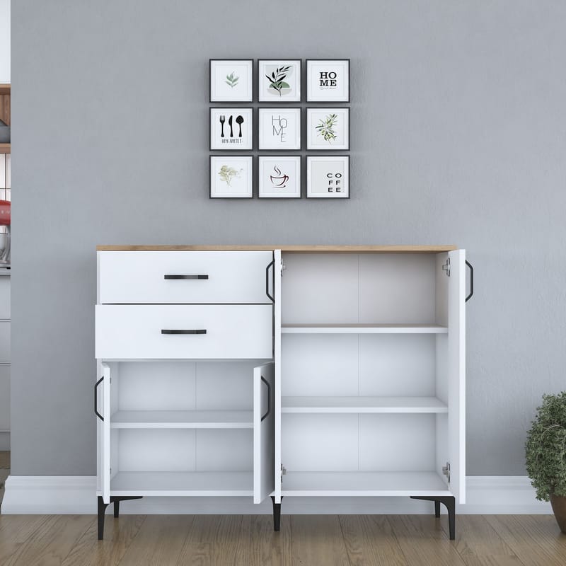 Jornes Multifunktionsskåp 120x98,6x45 cm - Vitt och valnöt - Förvaring - Förvaringsmöbler - Sideboard & skänk