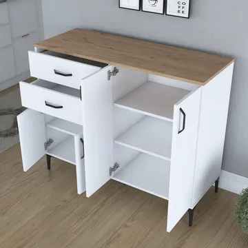 Jornes Multifunktionsskåp 120x98,6x45 cm - Vitt och valnöt - Förvaring - Förvaringsmöbler - Sideboard & skänk
