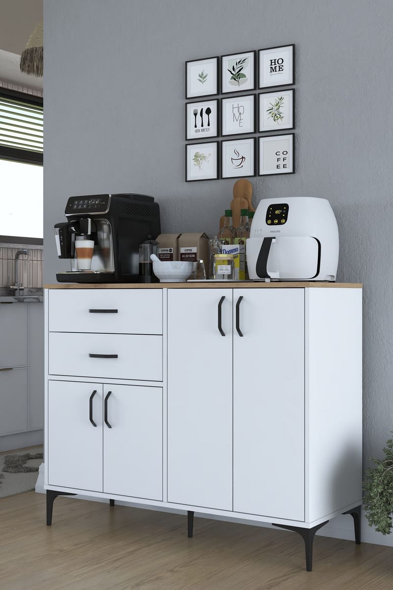 Jornes Multifunktionsskåp 120x98,6x45 cm - Vitt och valnöt - Förvaring - Förvaringsmöbler - Sideboard & skänk