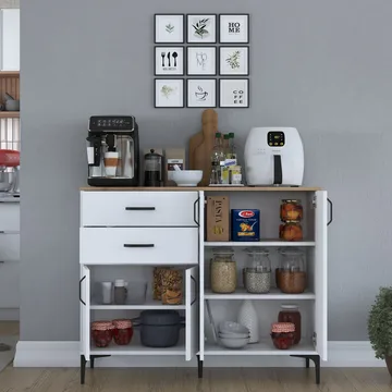 Jornes Multifunktionsskåp 120x98,6x45 cm - Vitt och valnöt - Förvaring - Förvaringsmöbler - Sideboard & skänk