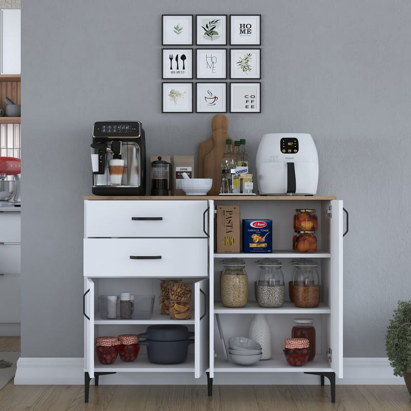 Jornes Multifunktionsskåp 120x98,6x45 cm - Vitt och valnöt - Förvaring - Förvaringsmöbler - Sideboard & skänk