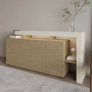 Jurukovo Konsol 170x80x35 cm - Travertin och varm ek - Förvaring - Förvaringsmöbler - Sideboard & skänk