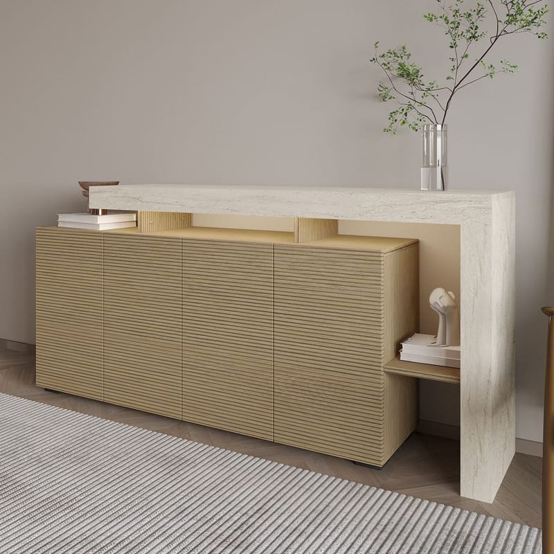 Jurukovo Konsol 170x80x35 cm - Travertin och varm ek - Förvaring - Förvaringsmöbler - Sideboard & skänk