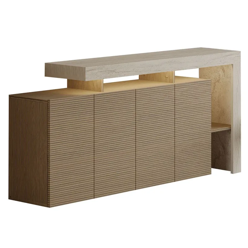Jurukovo Konsol 170x80x35 cm - Travertin och varm ek - Förvaring - Förvaringsmöbler - Sideboard & skänk