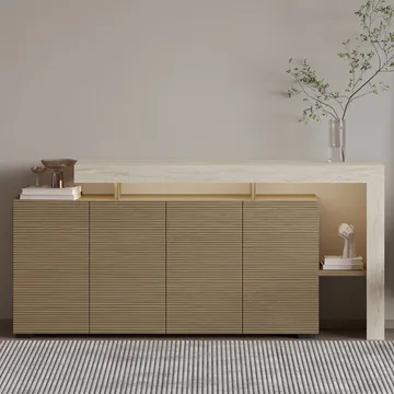 Jurukovo Konsol 170x80x35 cm - Travertin och varm ek - Förvaring - Förvaringsmöbler - Sideboard & skänk