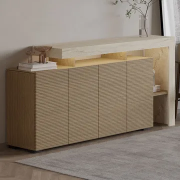 Jurukovo Konsol 170x80x35 cm - Travertin och varm ek - Förvaring - Förvaringsmöbler - Sideboard & skänk