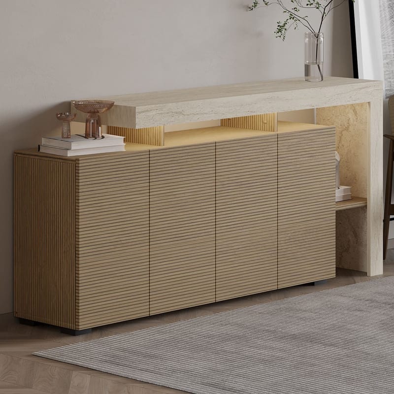 Jurukovo Konsol 170x80x35 cm - Travertin och varm ek - Förvaring - Förvaringsmöbler - Sideboard & skänk