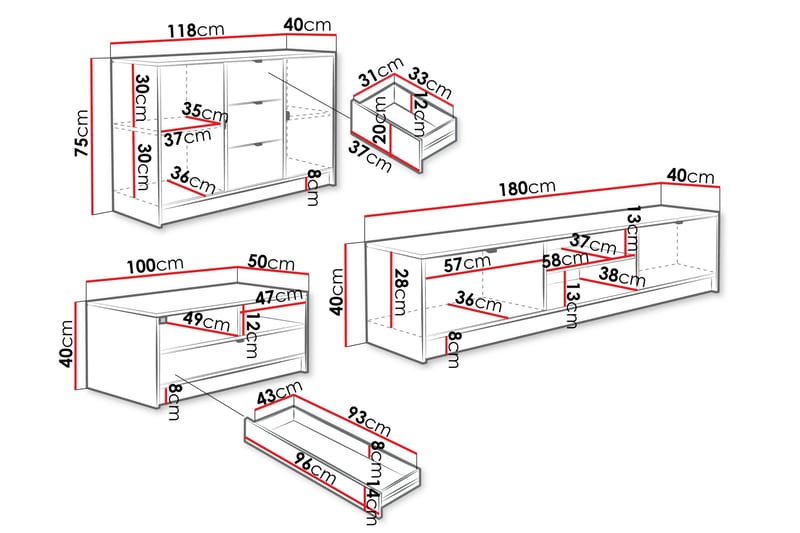 Kintore Möbelset För Vardagsrum - Beige - Förvaring - Förvaringsmöbler - Möbelset för vardagsrum