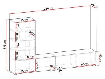 Klinkerville möbelset ribbad TV bänk vitrinskåp med LED belysning vägghängd - golvstående 260 cm - Valnöt brun - Förvaring - Förvaringsmöbler - Möbelset för vardagsrum
