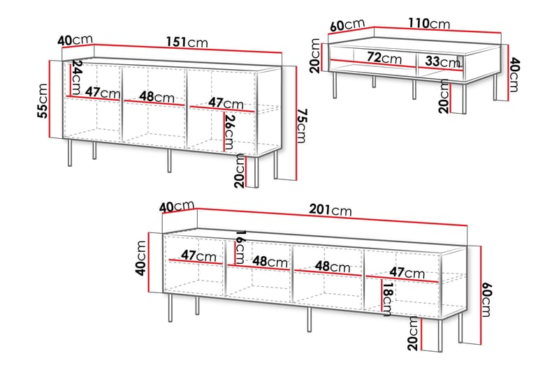Laholm Möbelset För Vardagsrum - Svart - Förvaring - Förvaringsmöbler - Möbelset för vardagsrum