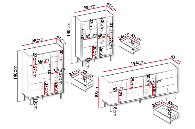 Levisa Möbelset För Vardagsrum - Cashmere - Förvaring - Förvaringsmöbler - Möbelset för vardagsrum
