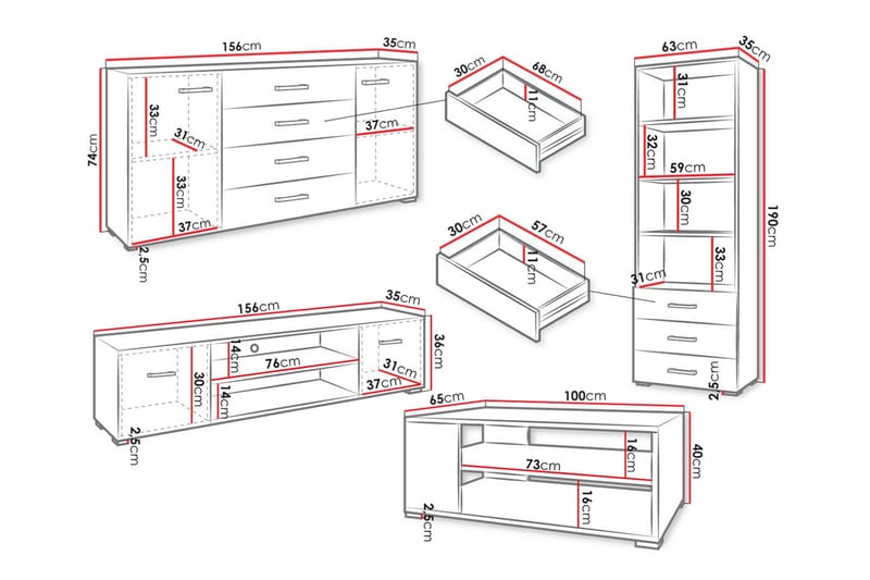 Lindesberg Möbelset För Vardagsrum - Vit - Förvaring - Förvaringsmöbler - Möbelset för vardagsrum
