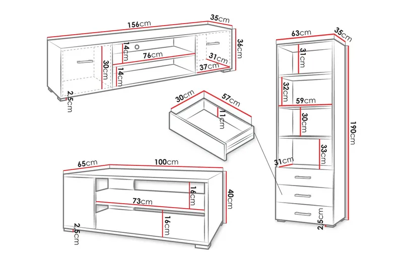 Lindesberg Möbelset För Vardagsrum - Vit - Förvaring - Förvaringsmöbler - Möbelset för vardagsrum