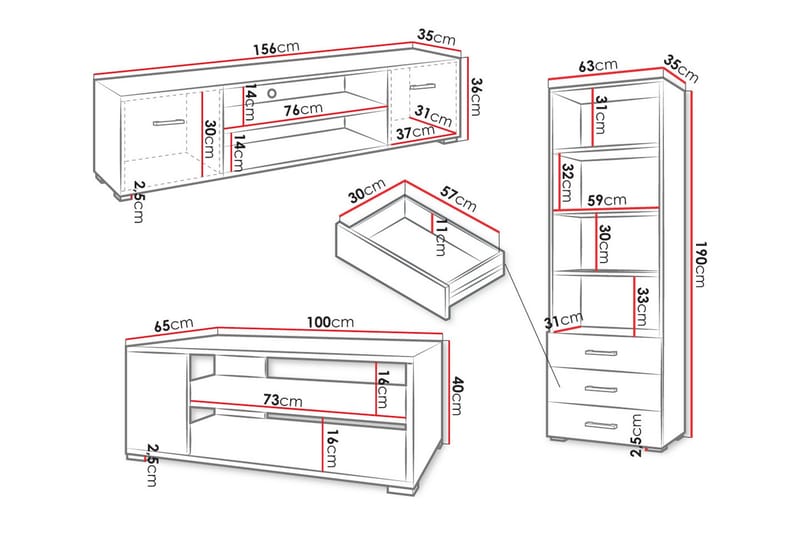 Lindesberg Möbelset För Vardagsrum - Vit - Förvaring - Förvaringsmöbler - Möbelset för vardagsrum