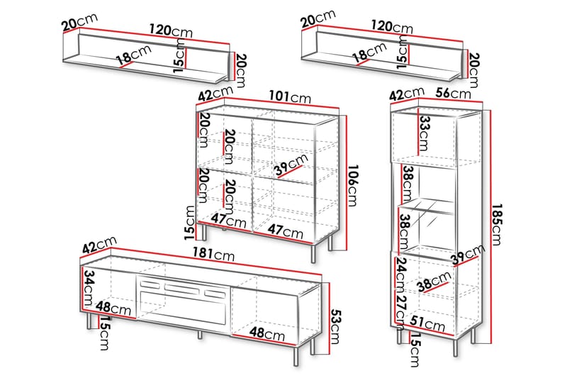 Lionel Möbelset För Vardagsrum - Kashmir - Förvaring - Förvaringsmöbler - Möbelset för vardagsrum