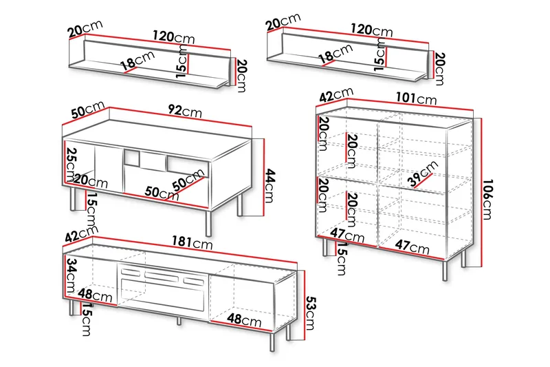 Lionel Möbelset För Vardagsrum - Kashmir - Förvaring - Förvaringsmöbler - Möbelset för vardagsrum