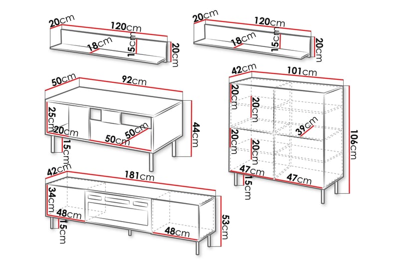 Lionel Möbelset För Vardagsrum - Kashmir - Förvaring - Förvaringsmöbler - Möbelset för vardagsrum