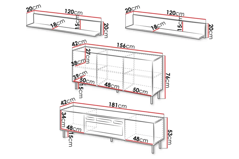 Lionel Möbelset För Vardagsrum - Kashmir - Förvaring - Förvaringsmöbler - Möbelset för vardagsrum