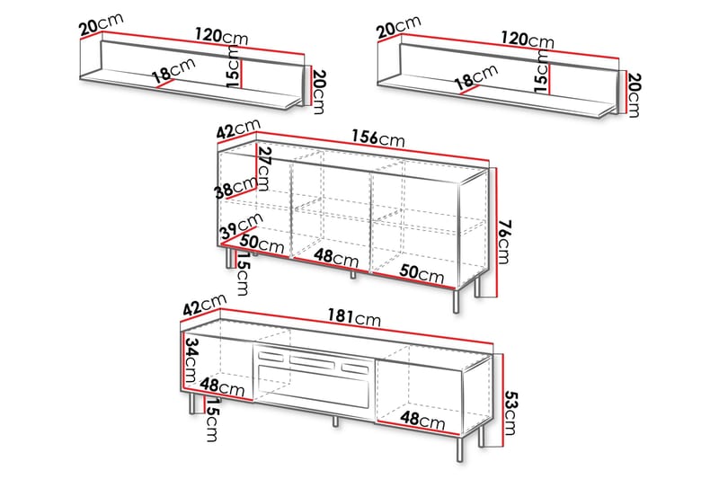 Lionel Möbelset För Vardagsrum - Kashmir - Förvaring - Förvaringsmöbler - Möbelset för vardagsrum
