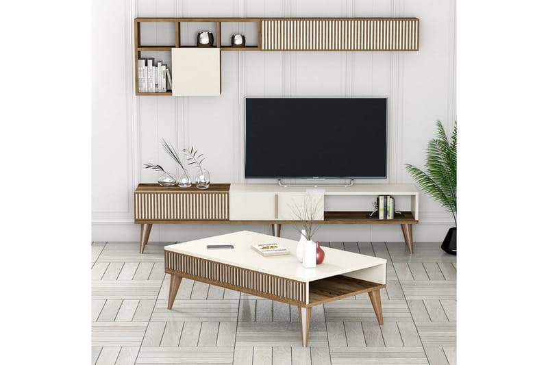 Lissione Möbelset För Vardagsrum - Natur/Vit - Förvaring - Förvaringsmöbler - Möbelset för vardagsrum
