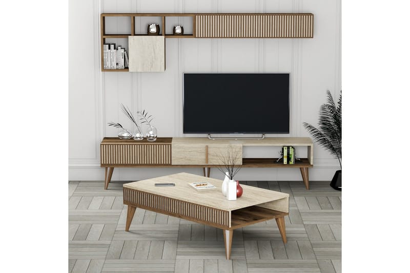 Lissione Möbelset För Vardagsrum - Valnöt/Beige - Förvaring - Förvaringsmöbler - Möbelset för vardagsrum