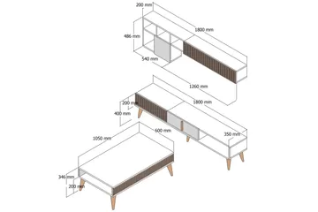 Lissione Möbelset För Vardagsrum - Valnöt/Beige - Förvaring - Förvaringsmöbler - Möbelset för vardagsrum